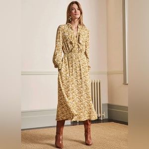 Boden Gold Yellow Floral Ruffle Midi Dress Sz 14 $145